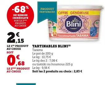 Super U TARTINABLES BLINI(²) offre