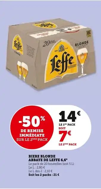 Super U BIERE BLONDE ABBAYE DE LEFFE 6,6⁰ offre