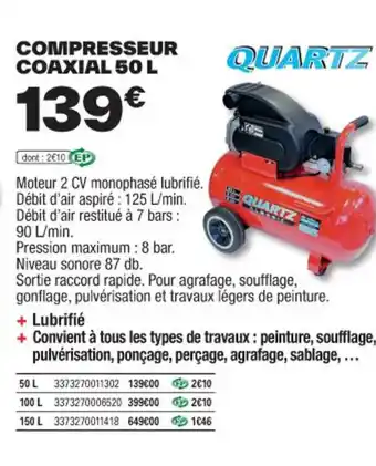 Brico Dépôt COMPRESSEUR COAXIAL 50 L offre