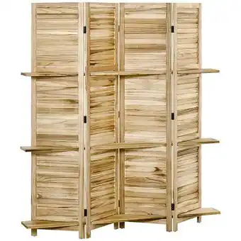 Bricomarché Paravent intérieur 4 panneaux 3 étagères pliables séparateur de pièce portes persiennes bois de paulownia aspect pin autoclav offre