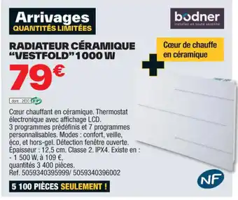 Brico Dépôt RADIATEUR CÉRAMIQUE "VESTFOLD" 1000 W offre