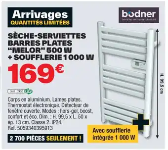 Brico Dépôt SÈCHE-SERVIETTES BARRES PLATES "MELOR" 500 W offre