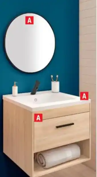 Brico Dépôt ENSEMBLE MEUBLE+ VASQUE + MIROIR L. 60 CM "KIDI" offre