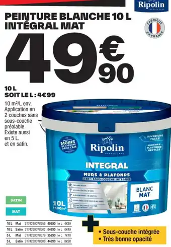 Brico Dépôt PEINTURE BLANCHE 10 L INTÉGRAL MAT offre