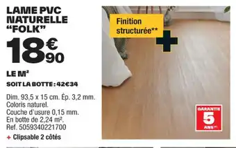 Brico Dépôt LAME PVC NATURELLE "FOLK" offre