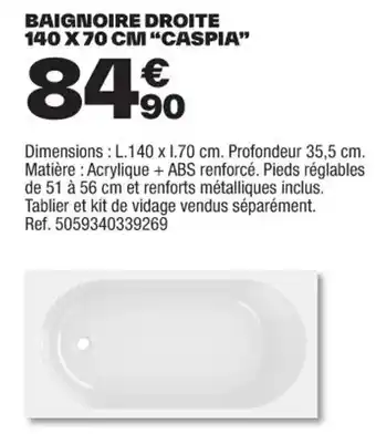 Brico Dépôt BAIGNOIRE DROITE 140 X 70 CM "CASPIA" offre