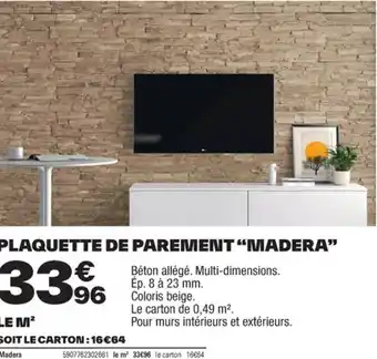 Brico Dépôt PLAQUETTE DE PAREMENT "MADERA" offre