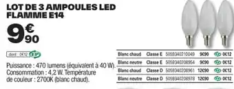 Brico Dépôt LOT DE 3 AMPOULES LED FLAMME E14 offre