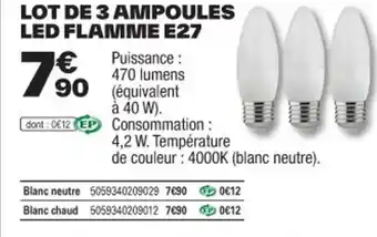LOT DE 3 AMPOULES LED FLAMME E27