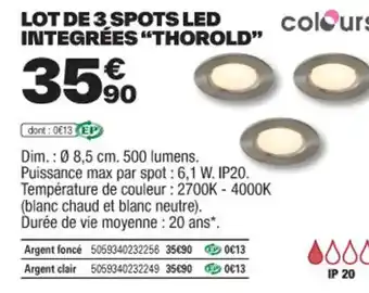 Brico Dépôt LOT DE 3 SPOTS LED INTEGRÉES "THOROLD" offre