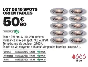 Brico Dépôt LOT DE 10 SPOTS ORIENTABLES offre