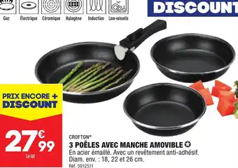ALDI 3 POÊLES AVEC MANCHE AMOVIBLE offre