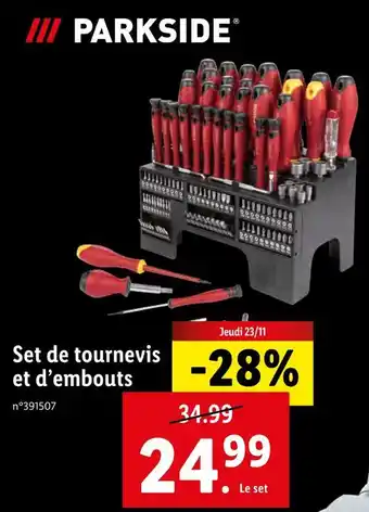 Lidl Parkside set de tournevis et d’embouts offre