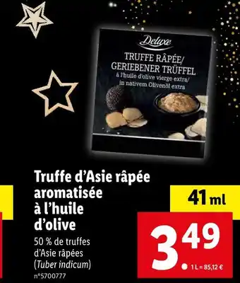 Lidl Deluxe truffe d’asie râpée aromatisée à l’huile d’olive offre