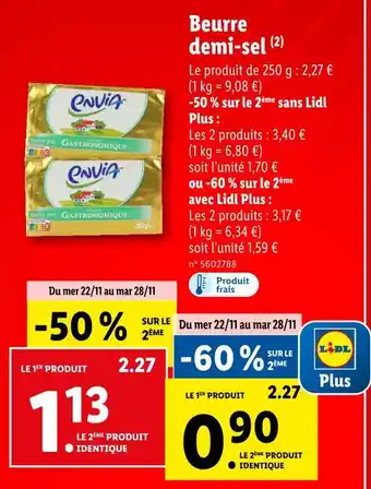 Lidl Envia beurre demi-sel offre