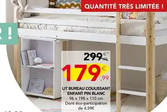Stokomani Lit bureau coulissant enfant pin blanc offre