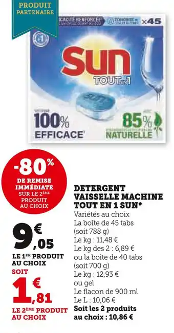 Super U Sun detergent vaisselle machine tout en 1 offre