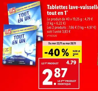 Lidl W5 tablettes lave-vaisselle tout en 1 offre