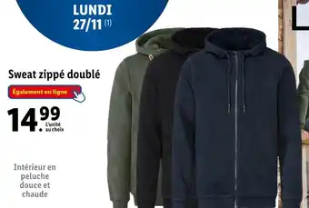 Lidl Livergy sweat zippé doublé offre