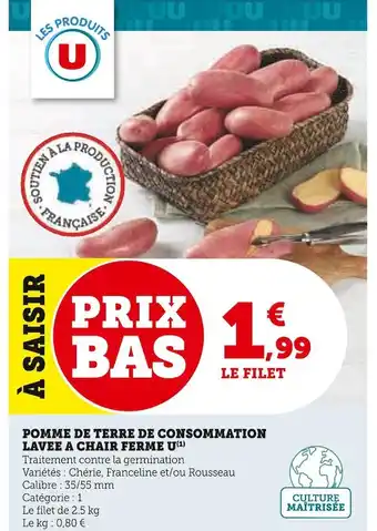 Super U U pomme de terre de consommation lavee a chair ferme offre