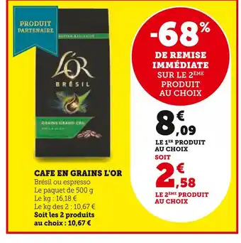 Super U L'or cafe en grains offre
