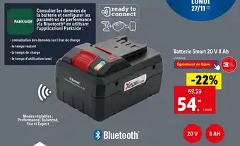 Lidl Parkside batterie smart 20 v 8 ah offre