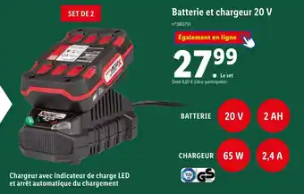 Lidl Batterie et chargeur 20 v offre