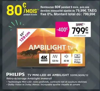 Pulsat Philips tv mini-led 4k ambilight offre