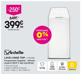 Pulsat Vedette lave-linge top offre