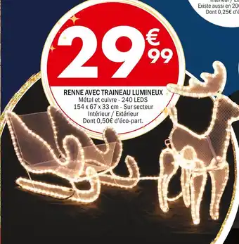 Renne avec traineau lumineux