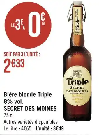 Secret des moines biĂšre blonde triple 8% vol