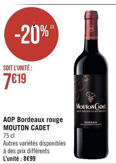 Casino Hyperfrais Mouton cadet aop bordeaux rouge offre
