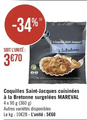 Casino Hyperfrais Mareval coquilles saint-jacques cuisinées à la bretonne surgelées offre