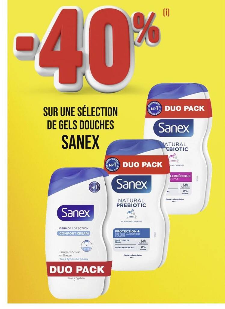 Promo Sanex 40 sur une sélection de gels douches sanex chez Casino