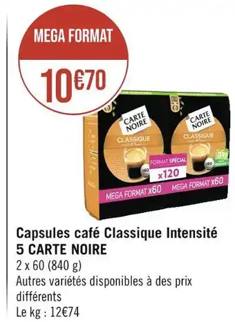 Casino Hyperfrais Carte noire capsules café classique intensité 5 offre