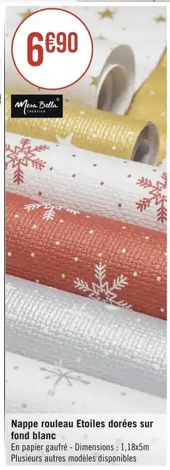 Mesa bella nappe rouleau etoiles dorées sur fond blanc