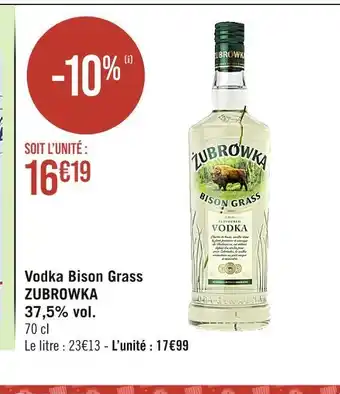 Casino Supermarchés Zubrowka vodka bison grass 37,5% vol offre