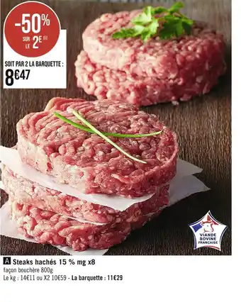 Casino Supermarchés Steaks hachés 15 % mg x8 offre