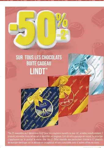 Casino Supermarchés Lindt -50% sur le 2e sur tous les chocolats boite cadeau lindt offre