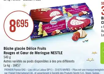 Casino Supermarchés Nestle bûche glacée délice fruits rouges et cœur de meringue offre