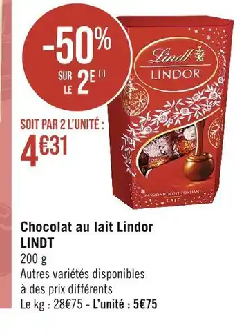 Casino Supermarchés Lindt chocolat au lait lindor offre