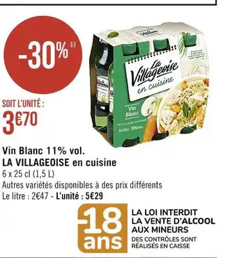 Casino Supermarchés La villageoise vin blanc 11% vol. en cuisine offre