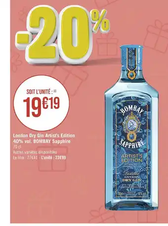 Casino Supermarchés Bombay sapphire london dry gin artist’s edition 40% vol offre