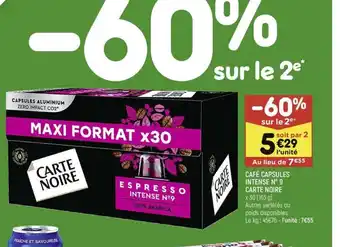 Leader Price CAFÉ CAPSULES INTENSE N° 9 CARTE NOIRE offre