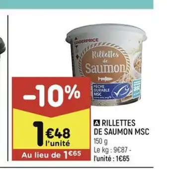 Leader Price A RILLETTES DE SAUMON MSC offre