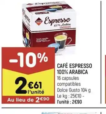 Leader Price CAFÉ ESPRESSO 100% ARABICA offre