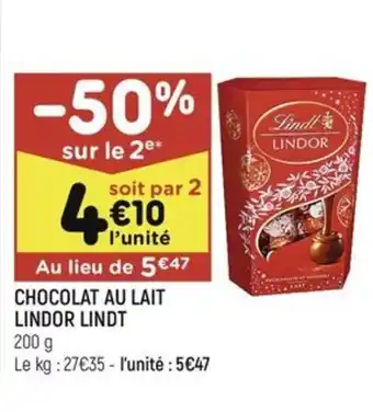 Leader Price CHOCOLAT AU LAIT LINDOR LINDT offre