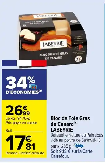 Carrefour Market Bloc de Foie Gras de Canard offre