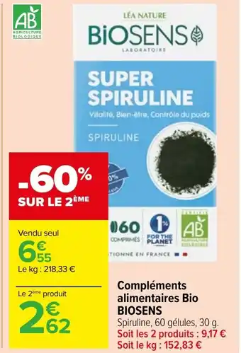 Carrefour Market Compléments alimentaires Bio BIOSENS offre