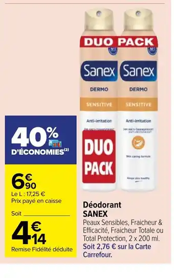 Carrefour Market Déodorant SANEX offre
